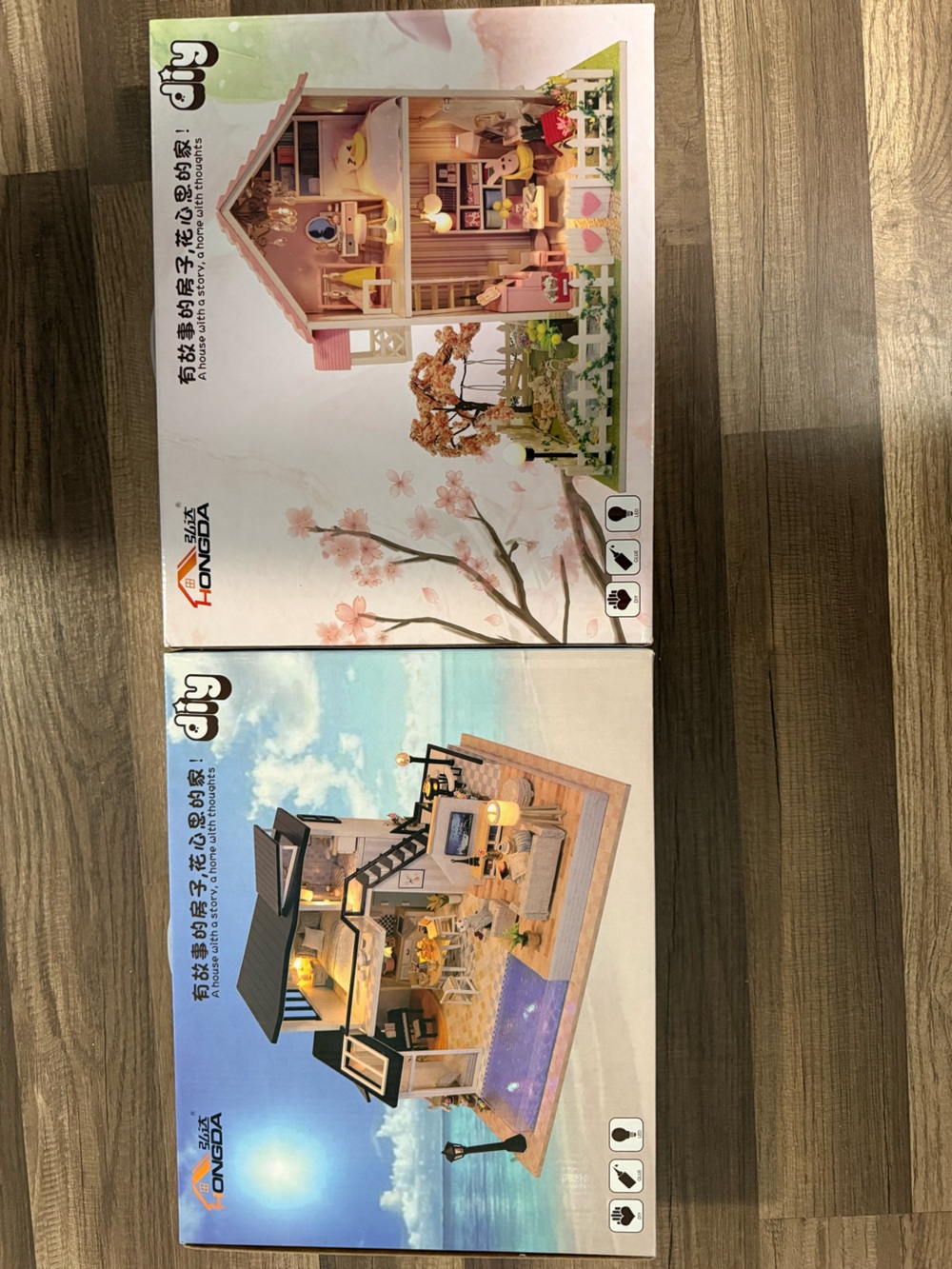 DIY Wooden Dollhouse Kit - Pink and Natural